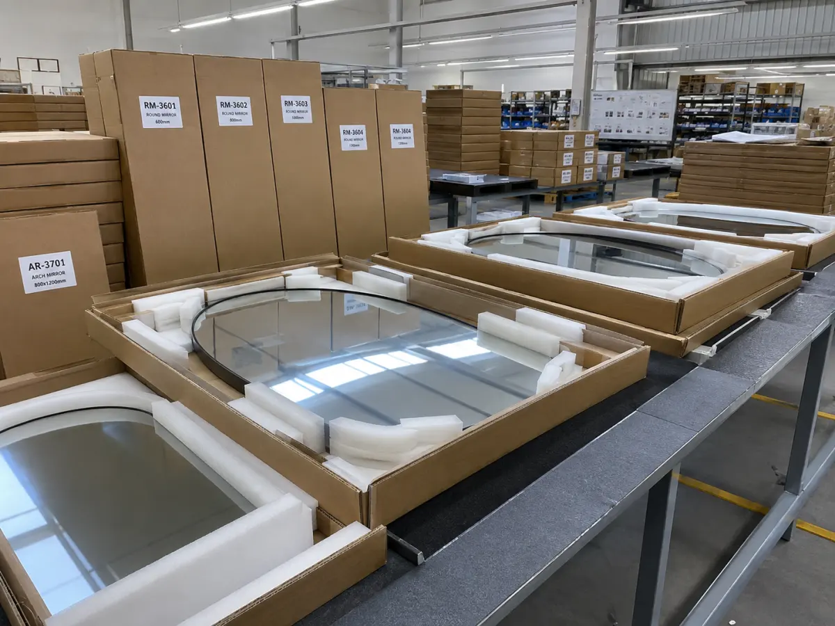 Design visualization of protective export packaging for salon mirrors