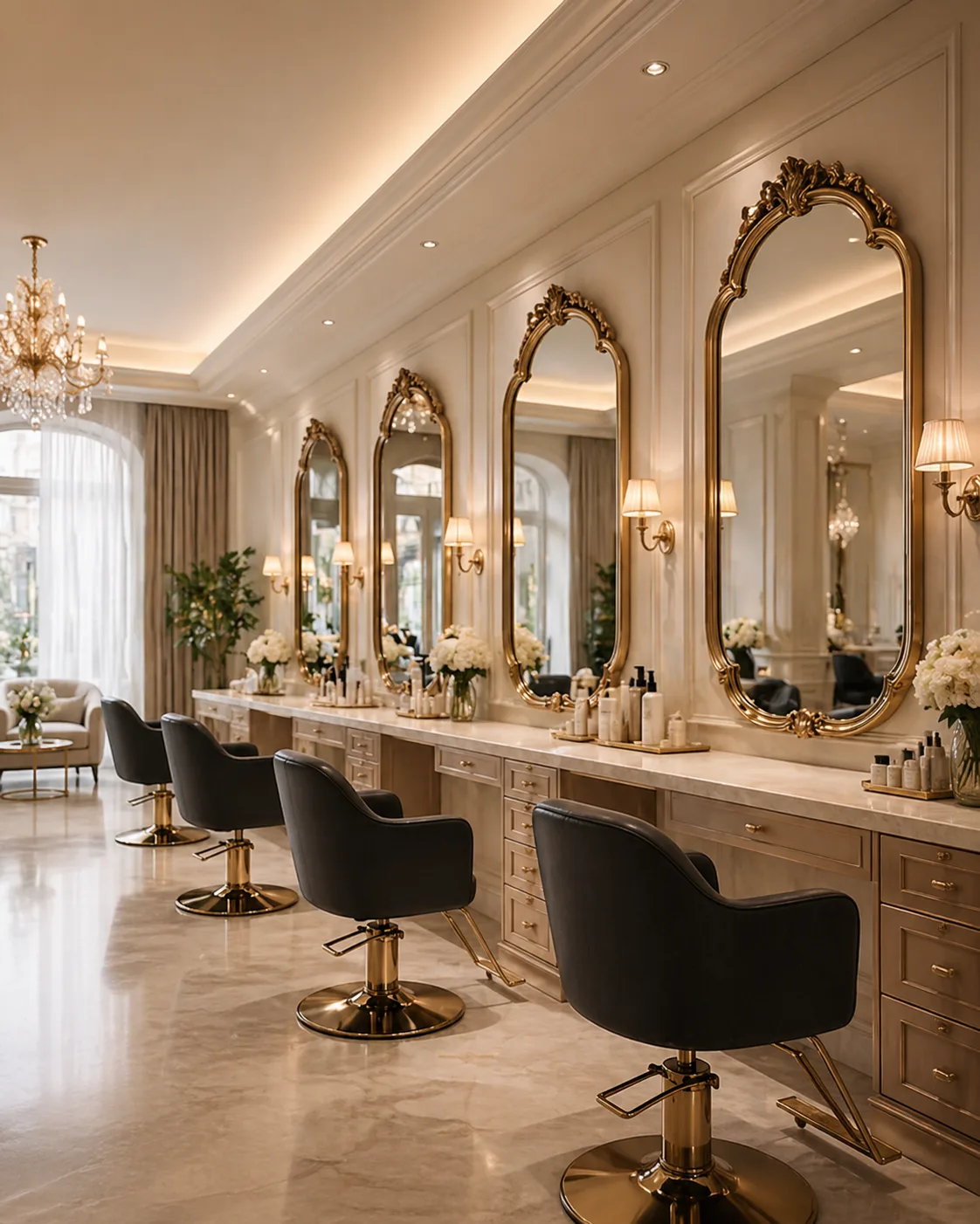 Decorative mirror installation for a beauty salon interior