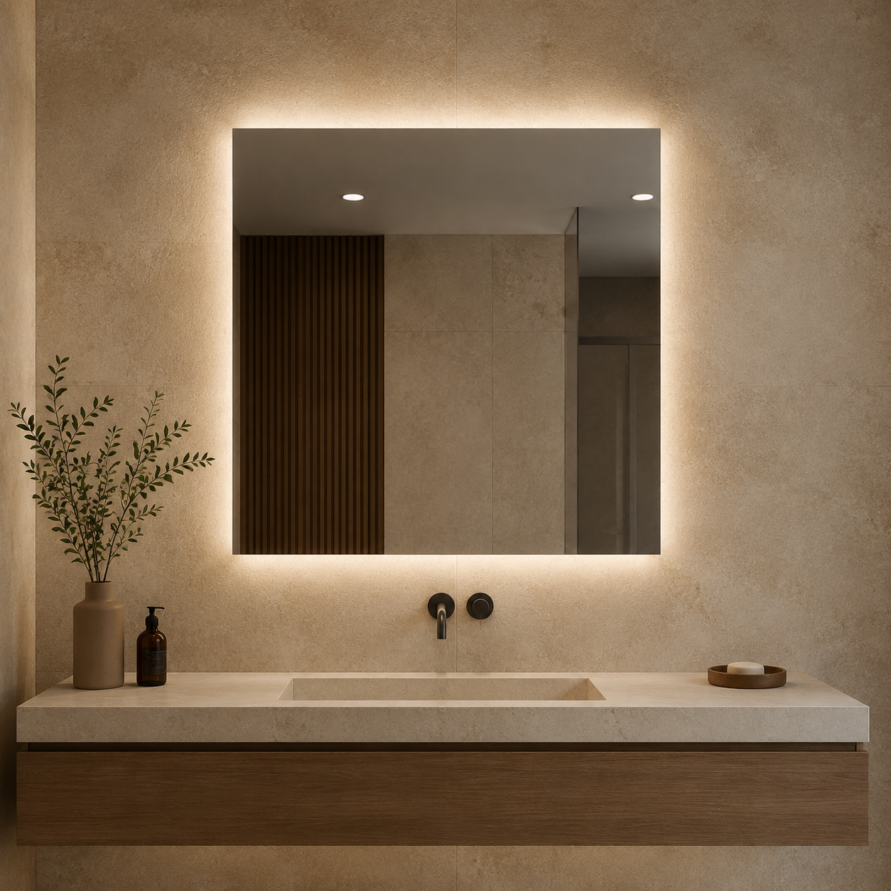 Backlit square LED bathroom mirror