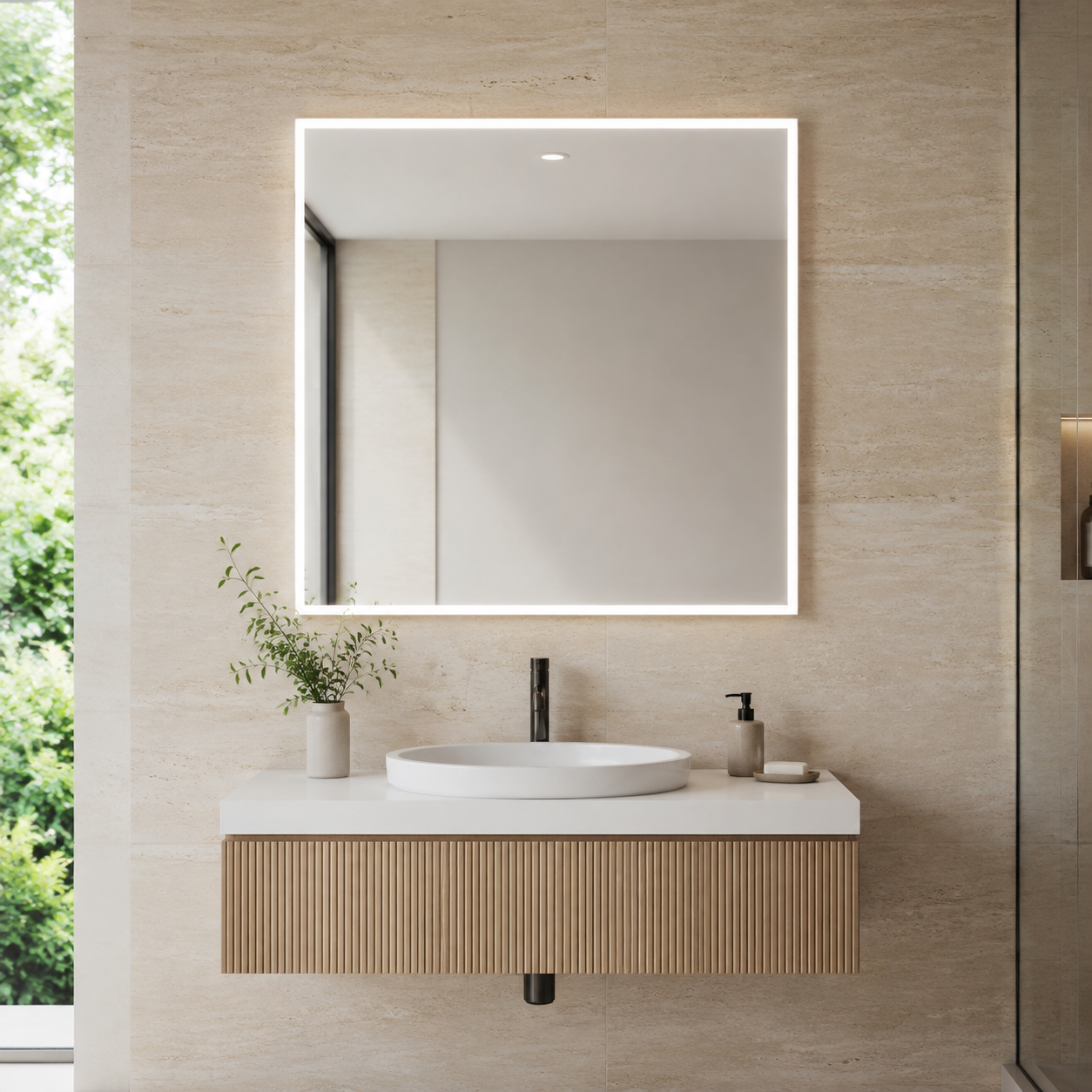 Frameless square bathroom mirror