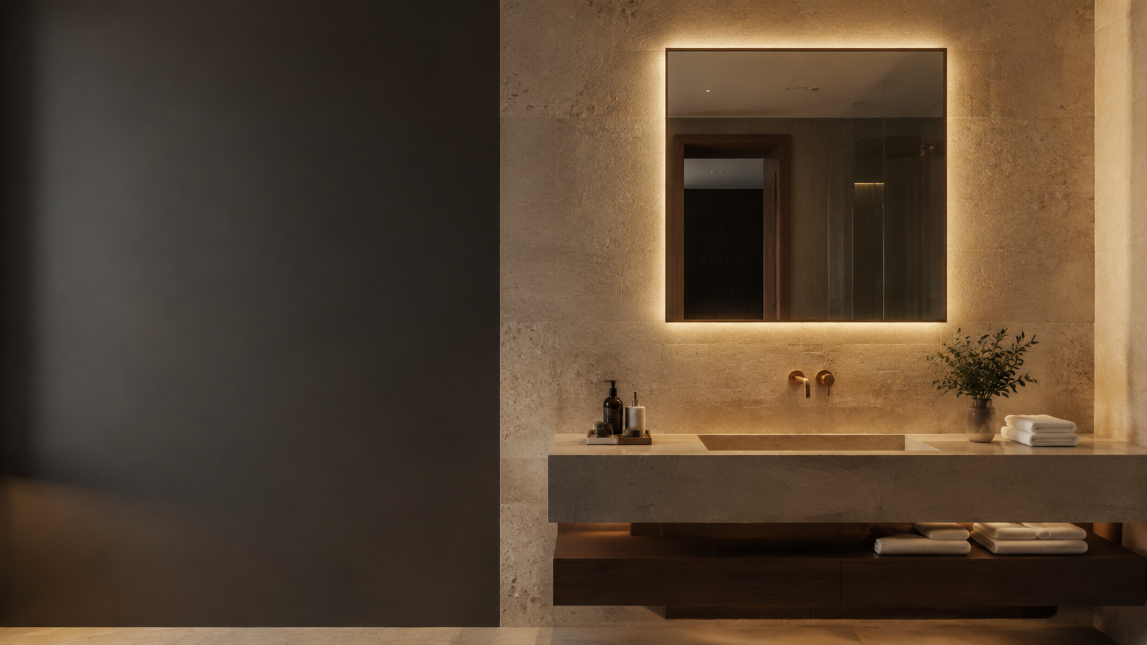 Custom square LED bathroom mirror in a hotel project