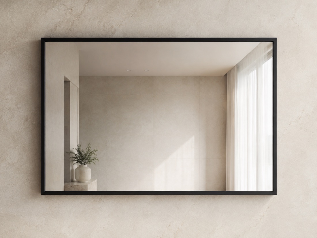 Rectangular matte black PVD stainless steel framed mirror