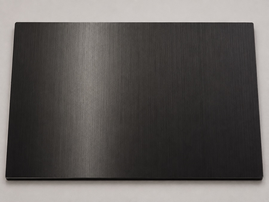 Brushed black-tone PVD stainless steel finish sample