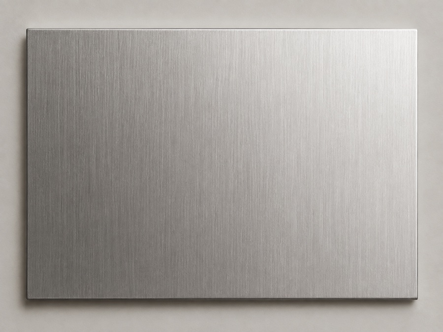 Brushed stainless steel finish sample with fine vertical hairline grain