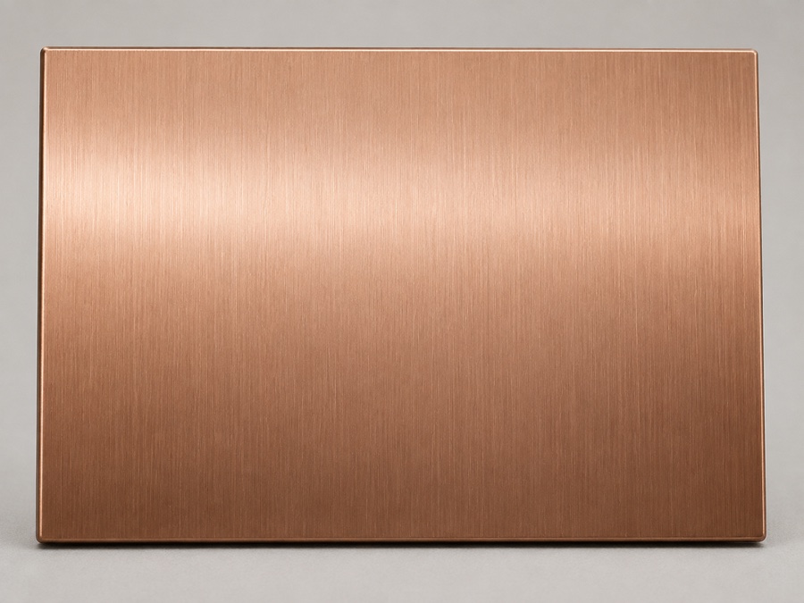 Brushed rose-bronze PVD stainless steel finish sample