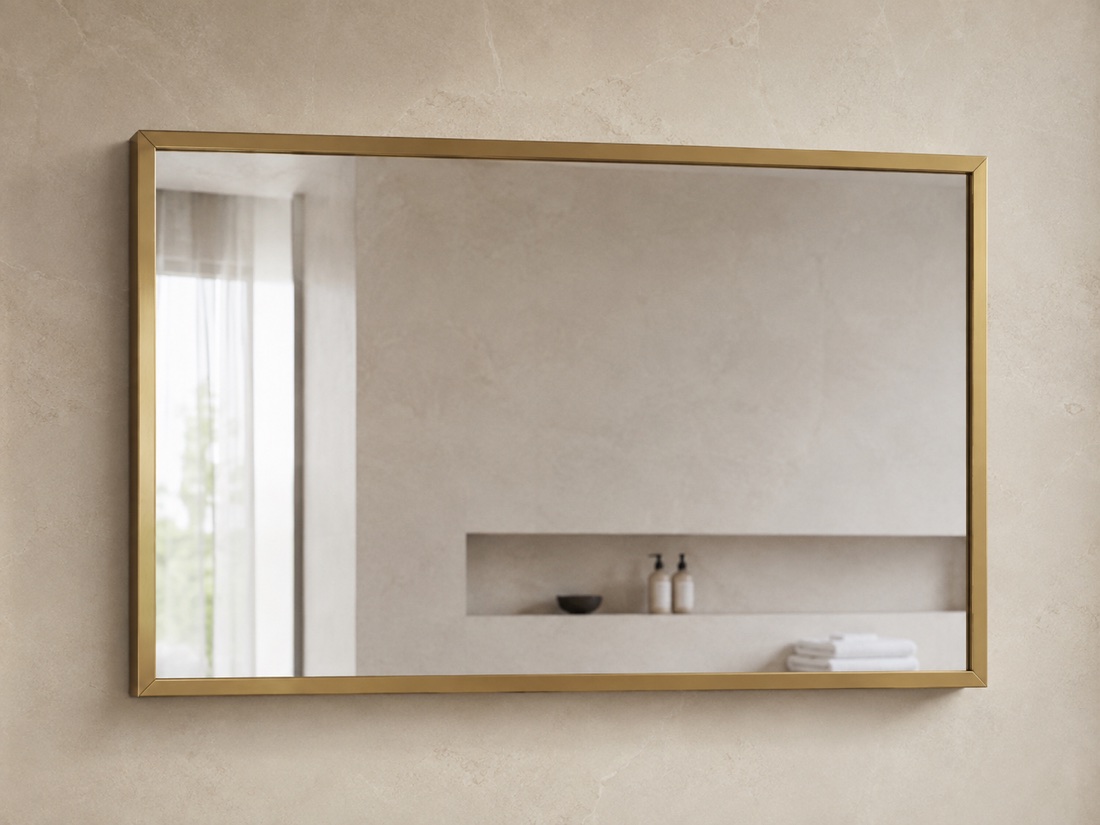Rectangular brushed gold-tone PVD stainless steel framed mirror