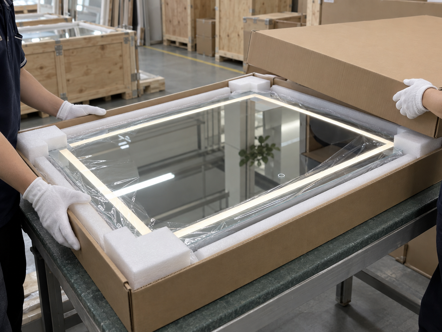 Visualization of LED mirror surface, edge and corner packaging protection