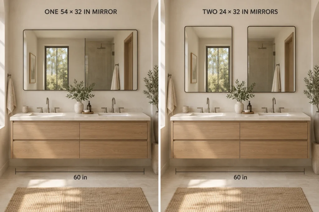 3D mirror layout illustration for a 60-inch double vanity