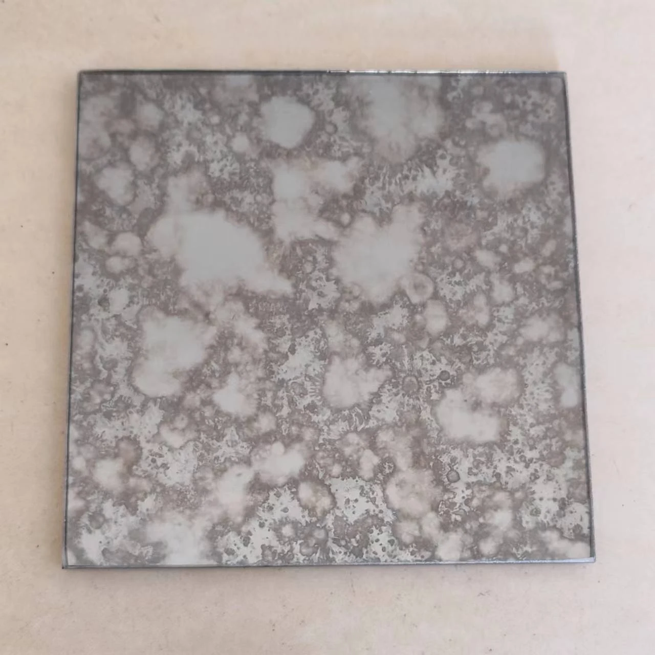AMG-06 Clouded Silver actual 5 mm antique mirror glass finish sample