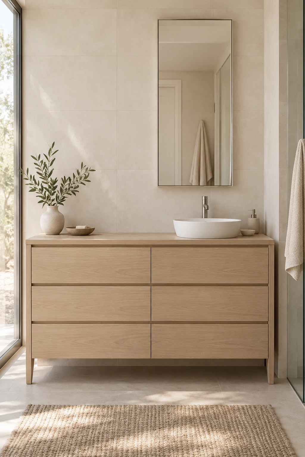 AI concept of one right-offset basin with a cabinet aligned to the basin