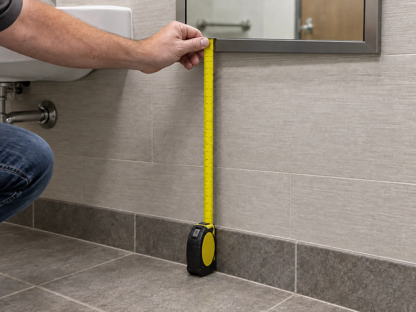 Conceptual measurement illustration showing a tape measure from the finished floor to the lower edge of the reflecting surface